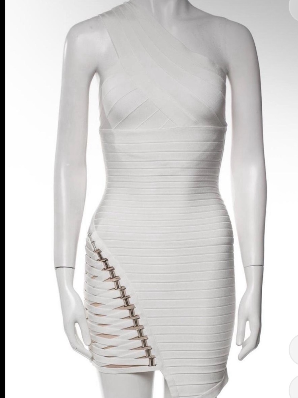 Herve Leger White One-Shoulder Bandage Mini Dress